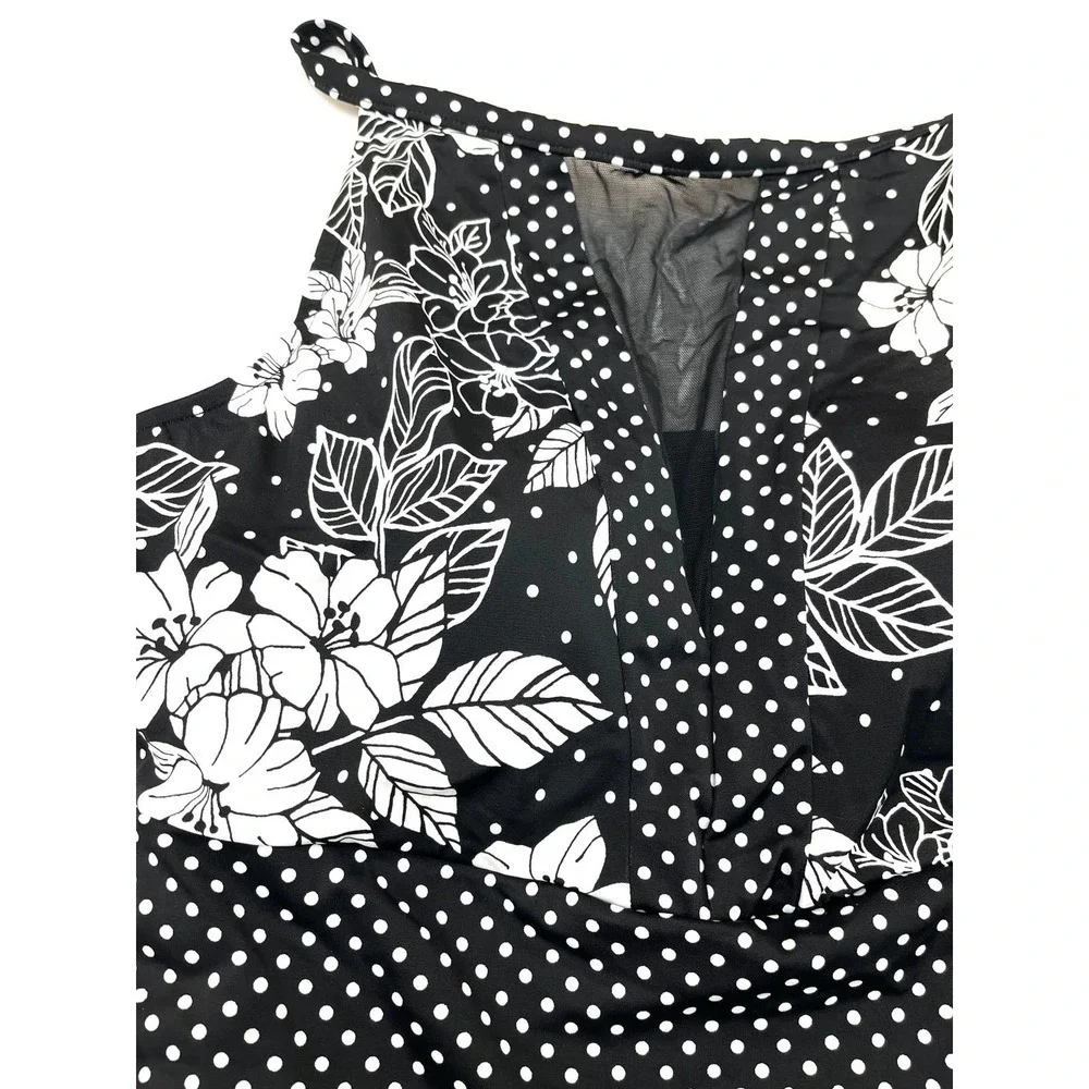 SWIM SOLUTIONS Black Floral Mesh One Piece Swimsuit 14 NEW - Picture 4 of 7